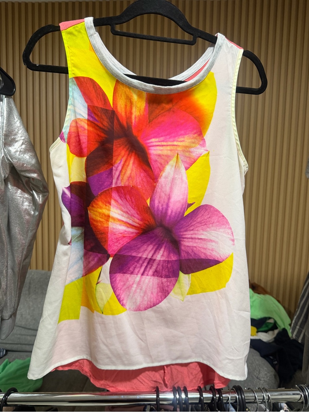 Apt. 9 White Tank Top with Pink and Yellow Floral Print #205